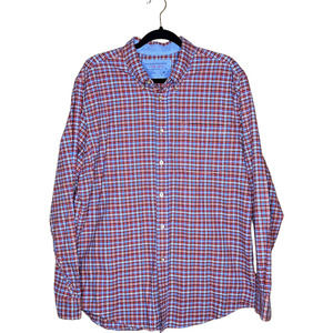 Saddlebred Vintage Oxford Men Button Down Shirt Orange‎ Blue Gingham Size Large